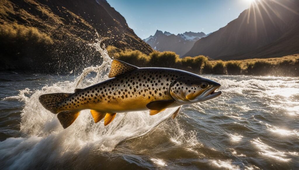 Giant sea-run brown trout in the Rio Grande, Argentina