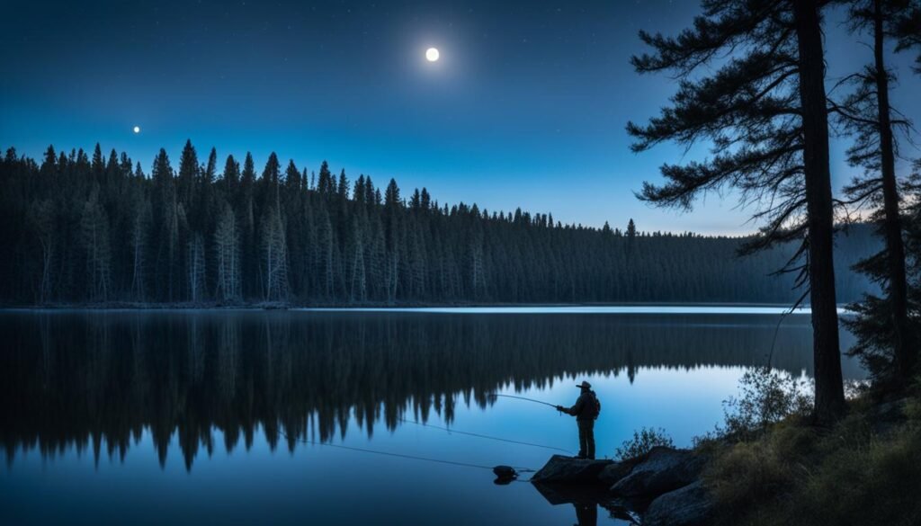 Fishing under a bright moon